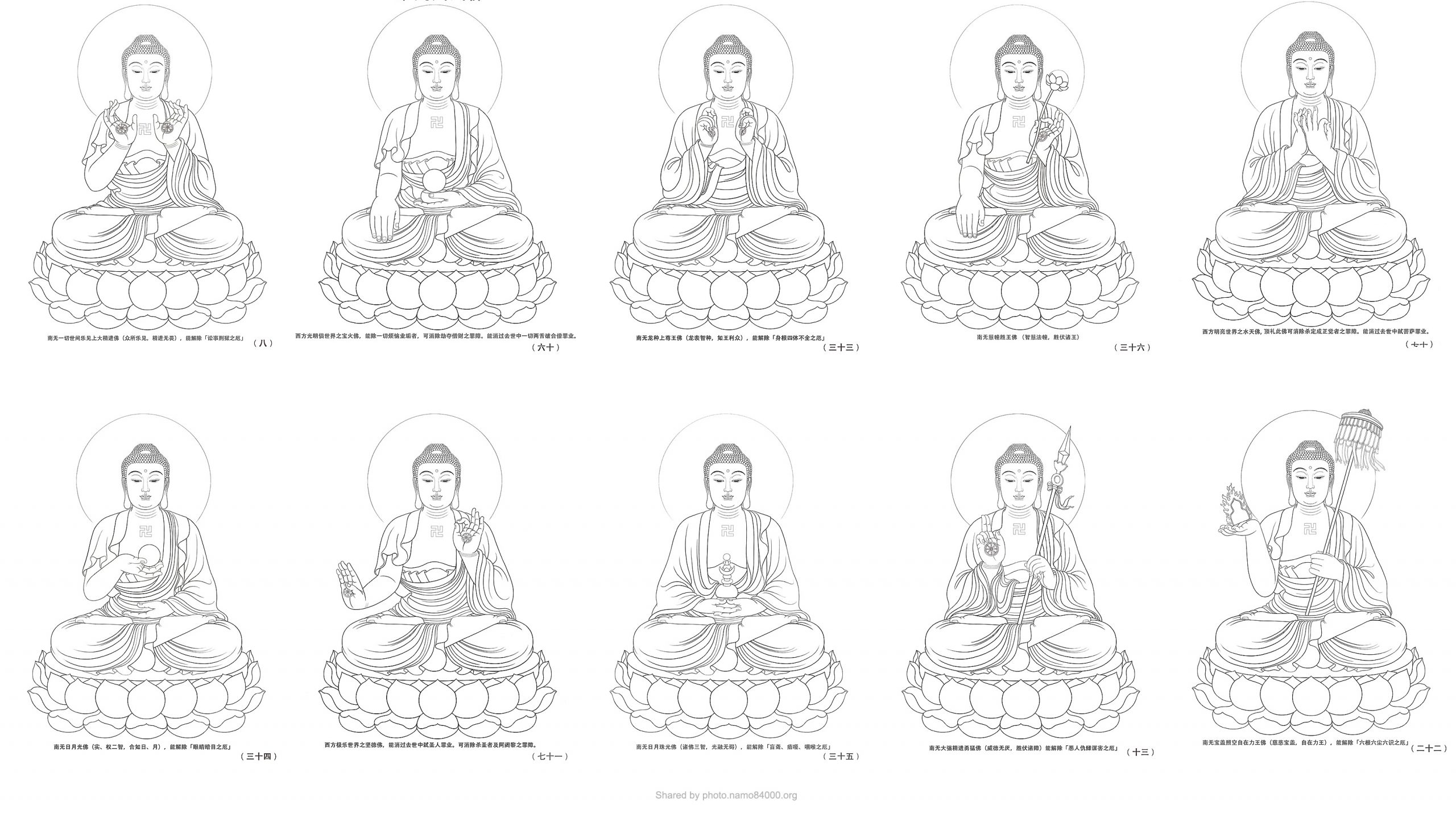 Tôn ảnh 88 Đức Phật phiên bản đen trắng – Black and White images of 88 Buddhas